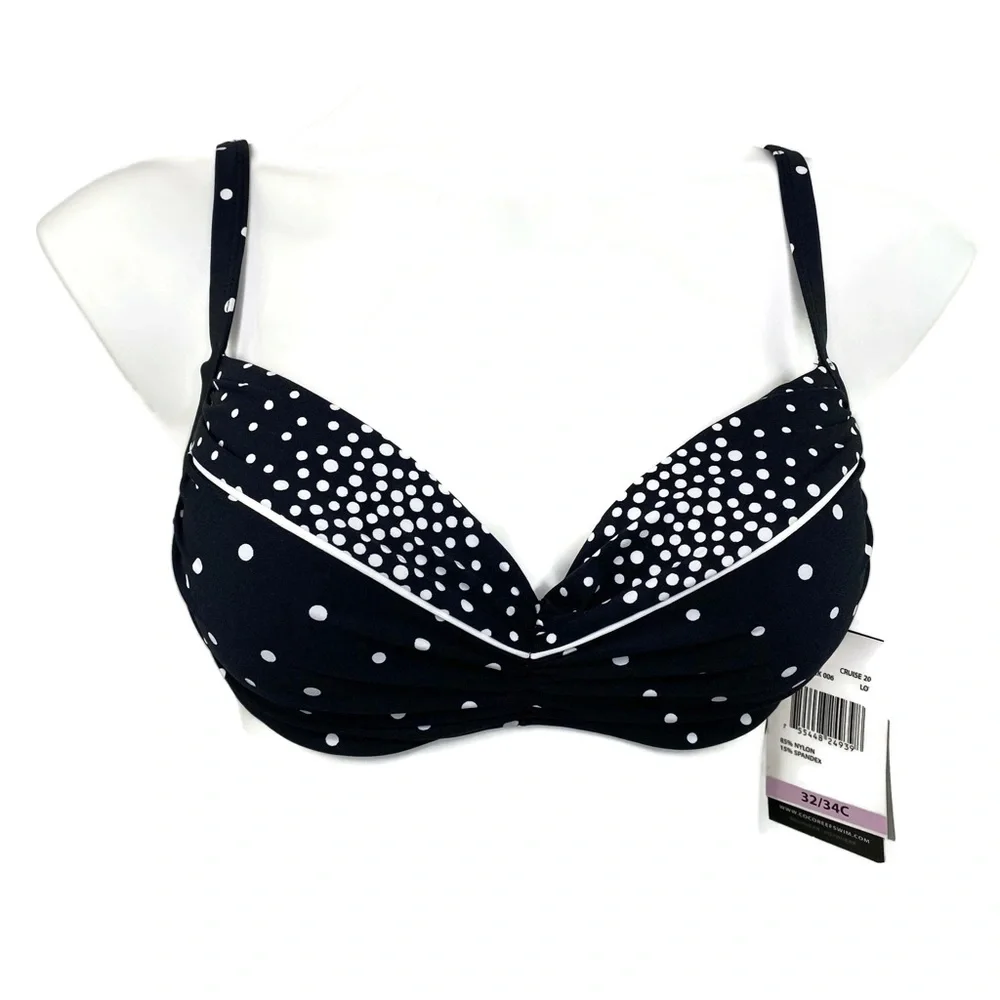 Coco Reef Bra Sized Clarity Dots Cast Black Back Tie for Custom Fit 32/34D